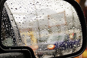 Rear view in the rain