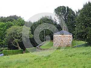 Rear view of the romanesque hermitage of san roque de recemel, la coruna, galicia, spain, europe