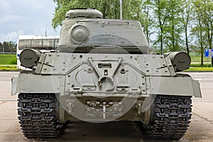 Rear view of the Russian heavy tank IS-2