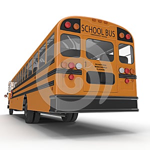 Rear view School bus isolated on white. 3D illustration