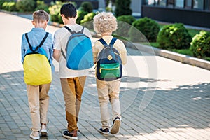 rear view of schoolchboys with backpacks