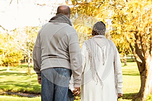 Rear view of senior peaceful couple