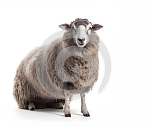 Rear view of a Sheep looking back against white background.
