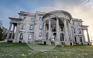 Rear view of the Vanderbilt Mansion National Historic Site. The 54-room Vanderbilt mansion