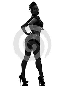 Rear view woman in army uniform silhouette