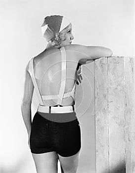 Rear view of woman in bathing suit