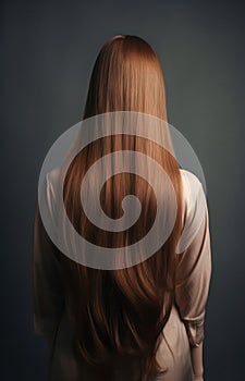 Rear view of a woman with beautiful shiny straight keratin Brown hair
