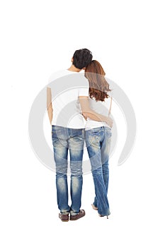 Rear view of young couple looking