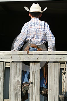 Rear view of young cowboy