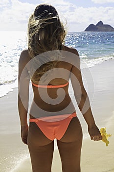 Rear view of young woman in bikini