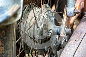 Rear wheel hub of vintage Japanese motorcycle