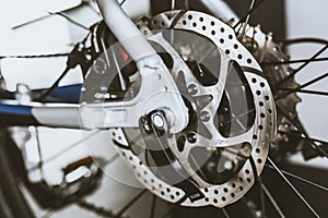 Rear wheel of road bike. Disc brakes and sprocket
