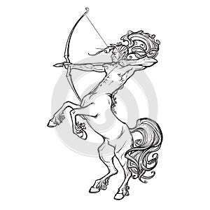 Rearing Centaur holding bow and arrow. Vintage style sketch. photo