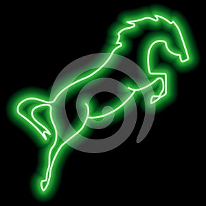 A rearing horse. Simple outline neon vector illustration. Green silhouette