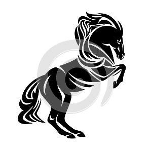 Rearing up mustang horse black and white vector silhouette design