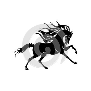 Rearing up mustang - standing horse side view black vector silhouette design