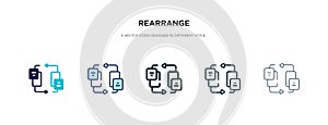 Rearrange icon in different style vector illustration. two colored and black rearrange vector icons designed in filled, outline,