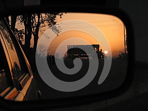 Rearview mirror highway sunset india