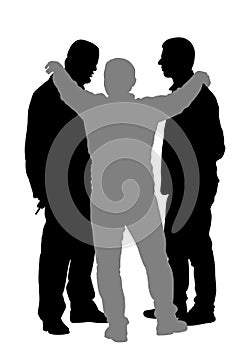 Reasonable man wants to prevent conflict between unreasonable enemies vector silhouette illustration isolated on white.