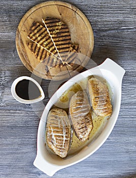 reasted duck breast with balsamico sauce and Arabic bread