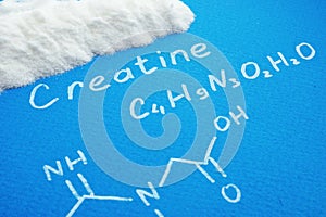 Ð¡reatine powder with chemical formula of creatine