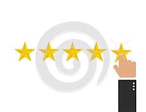 Reating star 5 with hand in flat style, vector