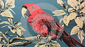 Reba Kaopaiparo Redtailed Parrot Linocut By George Perkinson