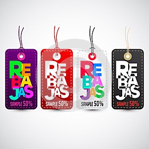 Rebajas - Discounts spanish text, sales vector colorful label tag collection set photo