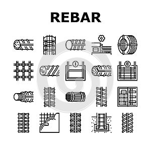 Rebar Construction Collection Icons Set Vector