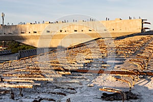 Rebar metal of bridge surface under construction