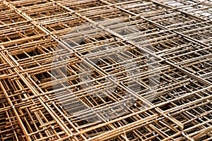 Rebar, reinforcing bars or steel close up, reinforcement steel, wires mesh of steel used as a tension device in reinforced
