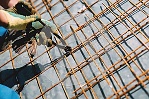 Rebar steel bars, reinforcement concrete bars with wire rod used in foundation of construction site
