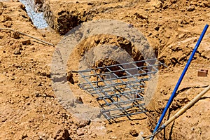 Rebar tie wire work at construction site steel bars reinforcement for reinforced concrete and building