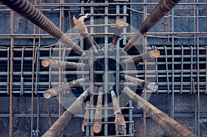 Rebars on the construction site. Building. The use of metal in modern construction