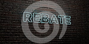 REBATE -Realistic Neon Sign on Brick Wall background - 3D rendered royalty free stock image