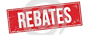 REBATES text on red grungy rectangle stamp