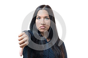 Rebellious negative woman giving a thumb down