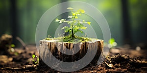 Rebirth in Nature Young Tree Rises from Old Stump