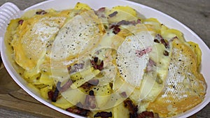 Reblochon tartiflette dish on a table