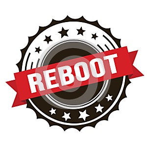 REBOOT text on red brown ribbon stamp