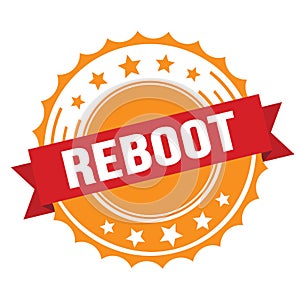 REBOOT text on red orange ribbon stamp