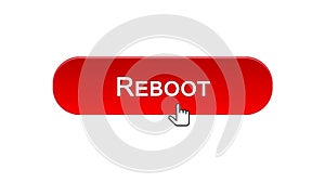 Reboot web interface button clicked with mouse cursor, red color, site design