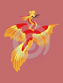 Reborn Phoenix pop art drawing. Fire bird drawing