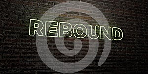 REBOUND -Realistic Neon Sign on Brick Wall background - 3D rendered royalty free stock image