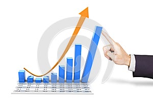 Rebounding chart with hand pushing the tallest bar