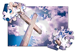 Rebuild our faith or losing faith - Christian cross against a cl
