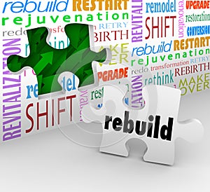 Rebuild Word Puzzle Piece Wall Reinvent New Start