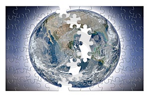 Rebuild the world - concept image with elements from Nasa in jigsaw puzzle shape- Photo composition with image from NASA.- The