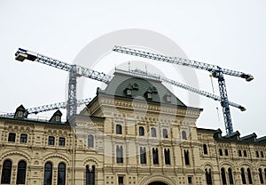 Rebuilding of state department store on Red Square in Moscow bac