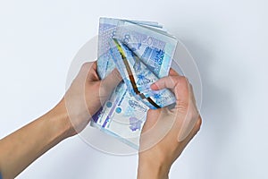 Recalculation of money hands national currency of Kazakhstan tenge